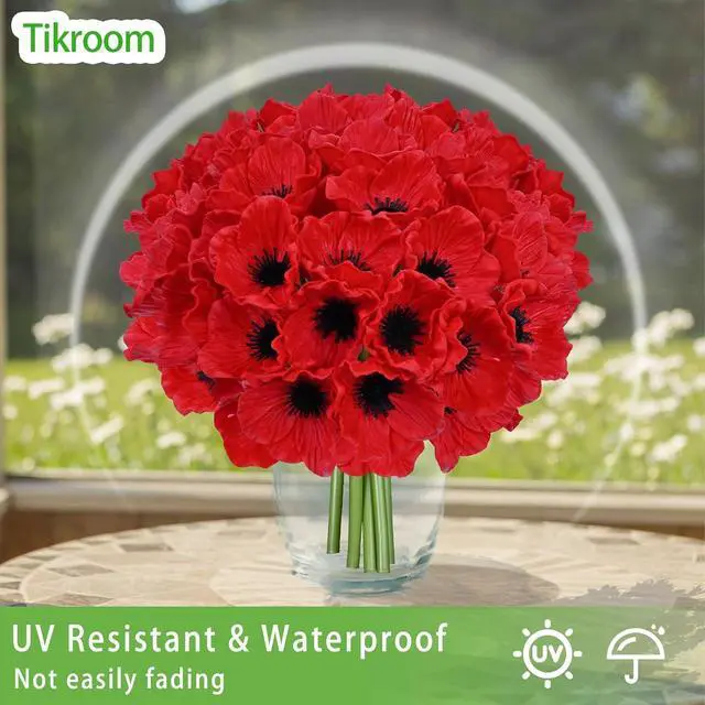 Alt view image 5 of 7 - 10Pcs Red Poppy Artificial Flowers 11" Real Touch No Fade PU Fake Flowers