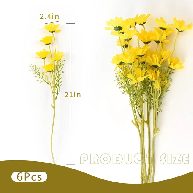 Alt view image 5 of 7 - Artificial Daisy Flowers 6 Bundles 21 Faux Silk Daisy Flowers with Stems for Home Garden Vase Décor (Yellow)
