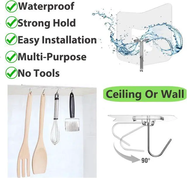 Alt view image 7 of 7 - Clear Adhesive Wall Hooks No-Drill, Transparent Hooks 12 Pack