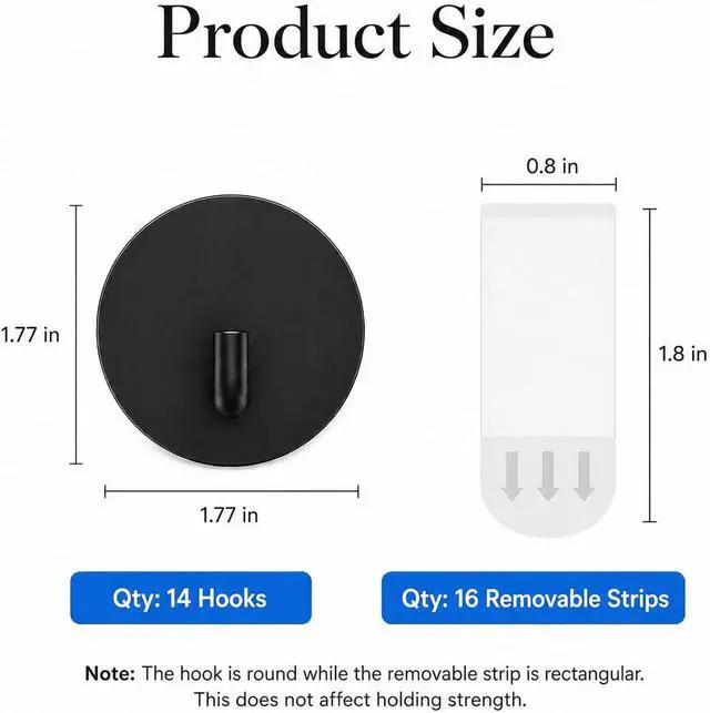 Alt view image 2 of 7 - Removable Towel Hooks for Bathrooms, Heavy Duty Adhesive Hooks for Walls No Damage, Black Home Storage Hooks for Inside Shower, Sticky Hooks for Hanging Robe Coat Loofah Clothes Kitchen, 14Pcs Sus304