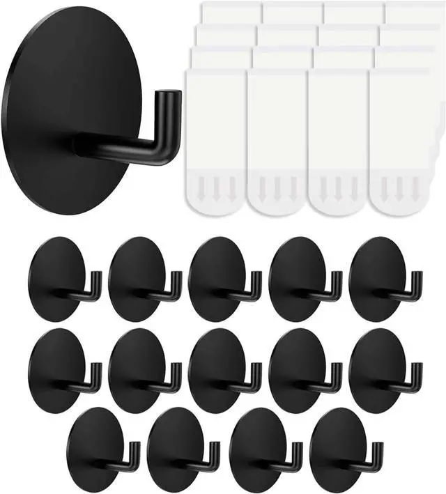 Main image of Removable Towel Hooks for Bathrooms, Heavy Duty Adhesive Hooks for Walls No Damage, Black Home Storage Hooks for Inside Shower, Sticky Hooks for Hanging Robe Coat Loofah Clothes Kitchen, 14Pcs Sus304