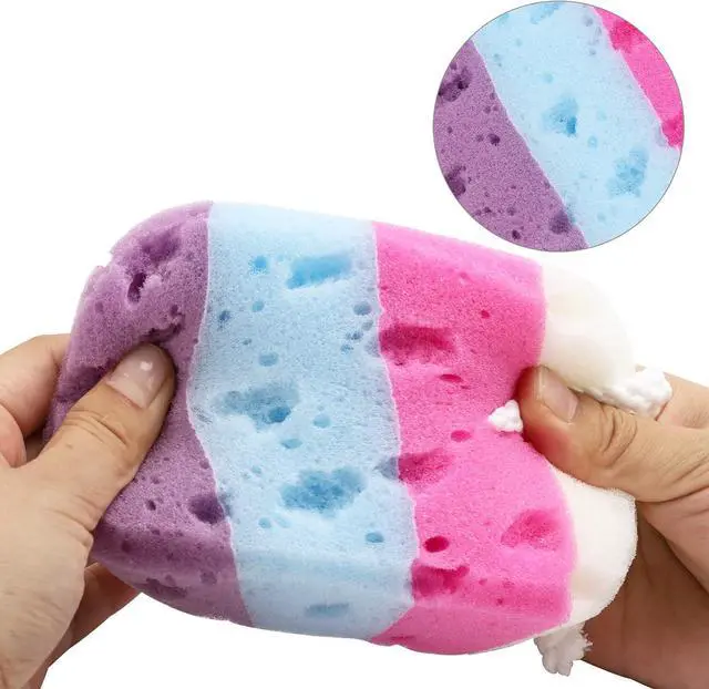 Alt view image 3 of 7 - BTYMS 3 Pieces Exfoliating Bath Sponge Body Sponges Shower Loofah Soft Bathing Pouf Foam Lufa Body Scrubber