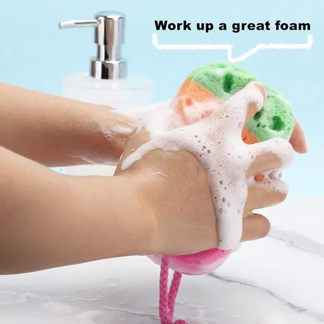 Alt view image 4 of 7 - BTYMS 3 Pieces Exfoliating Bath Sponge Body Sponges Shower Loofah Soft Bathing Pouf Foam Lufa Body Scrubber