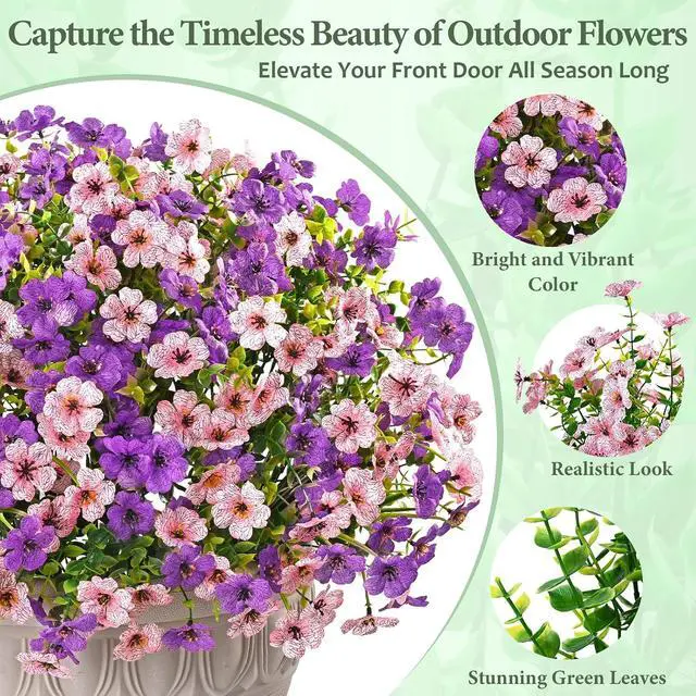 Alt view image 4 of 7 - Yastouay 12 Bundles Artificial Flowers for Outdoors Decoration UV Resistant