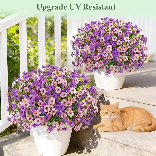 Alt view image 6 of 7 - Yastouay 12 Bundles Artificial Flowers for Outdoors Decoration UV Resistant