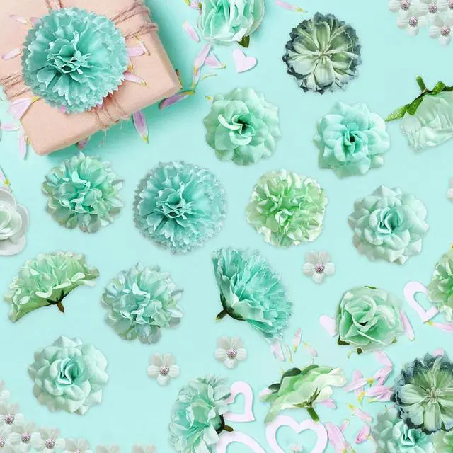Alt view image 4 of 7 - QUOZUO 70 pcs Mini Artificial Flowers Heads Mint Green Silk Peony Daisy Rose Bulk Mix Flower Heads Faux Rose for Crafts Graduation Wedding Baby Shower DIY Home Party Decoration