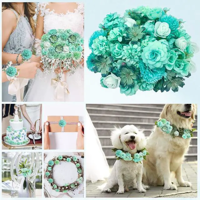 Alt view image 5 of 7 - QUOZUO 70 pcs Mini Artificial Flowers Heads Mint Green Silk Peony Daisy Rose Bulk Mix Flower Heads Faux Rose for Crafts Graduation Wedding Baby Shower DIY Home Party Decoration