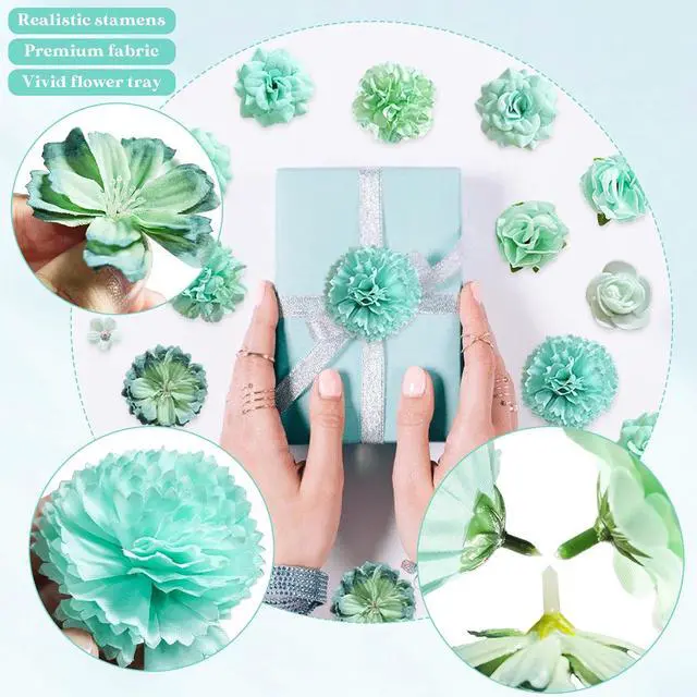 Alt view image 7 of 7 - QUOZUO 70 pcs Mini Artificial Flowers Heads Mint Green Silk Peony Daisy Rose Bulk Mix Flower Heads Faux Rose for Crafts Graduation Wedding Baby Shower DIY Home Party Decoration