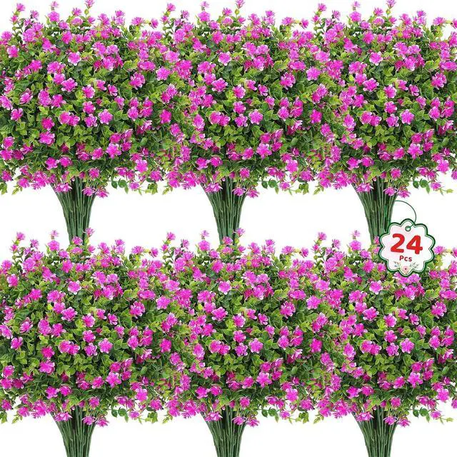 Main image of Roberly 24 Bundles Artificial Flowers for Outdoors Fake Plants, Fuchsia