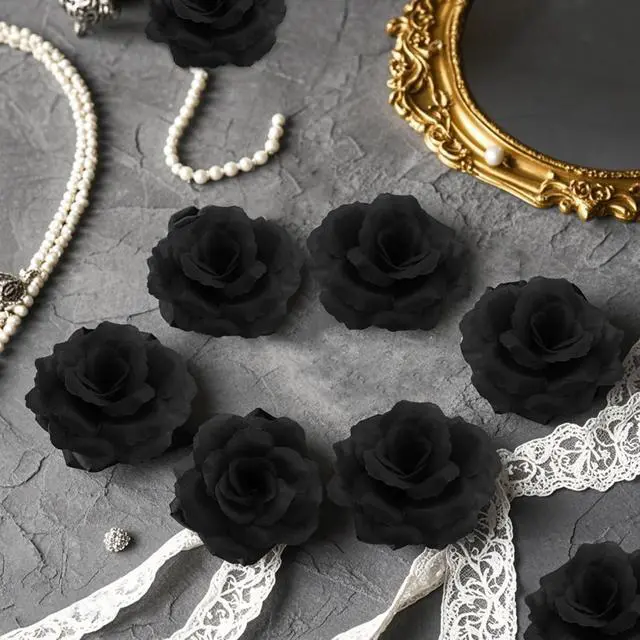 Alt view image 7 of 7 - 20 Pcs Black Rose Flower Head, Artificial Flowers Bulk for DIY Crafts