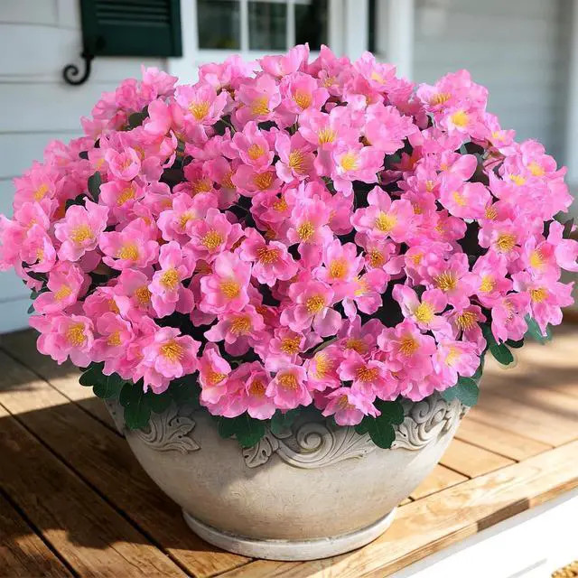 Alt view image 2 of 7 - Juxdp 8 Bundles 14" Artificial Silk Camellia Flower Bouquet for Porch(Pink)