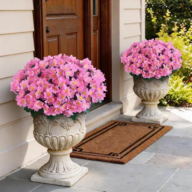 Alt view image 4 of 7 - Juxdp 8 Bundles 14" Artificial Silk Camellia Flower Bouquet for Porch(Pink)