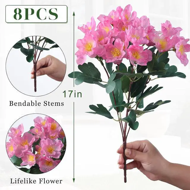 Alt view image 5 of 7 - Juxdp 8 Bundles 14" Artificial Silk Camellia Flower Bouquet for Porch(Pink)