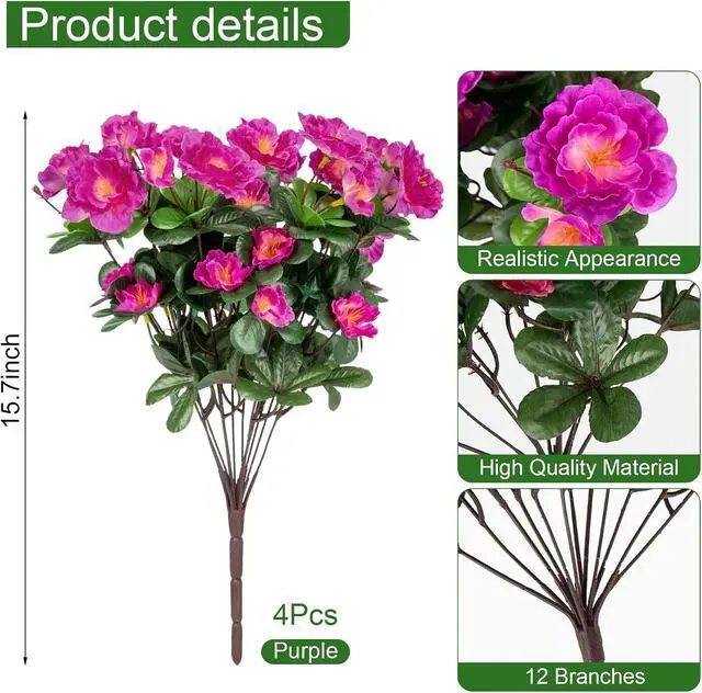 Alt view image 2 of 7 - Artificial Camellia Flowers for Outdoors, Purple, 4 Pcs