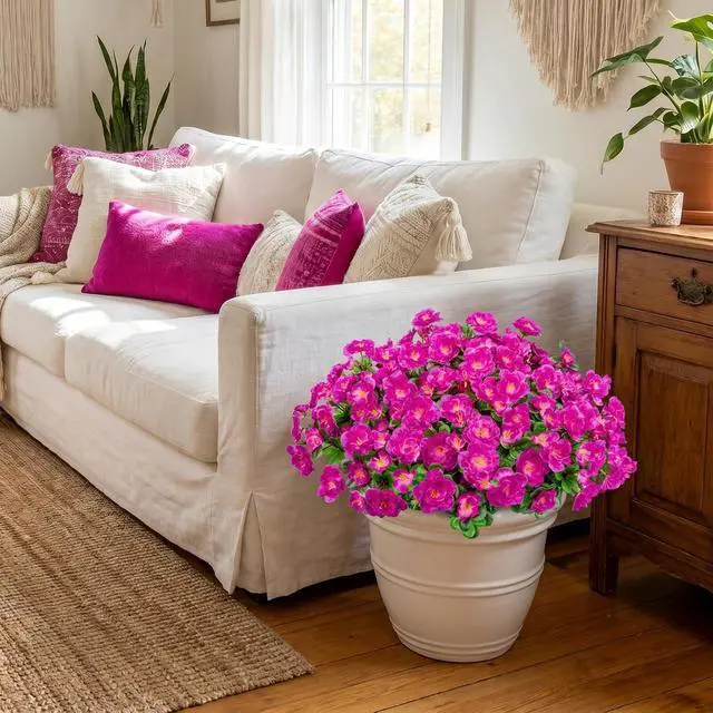 Alt view image 6 of 7 - Artificial Camellia Flowers for Outdoors, Purple, 4 Pcs