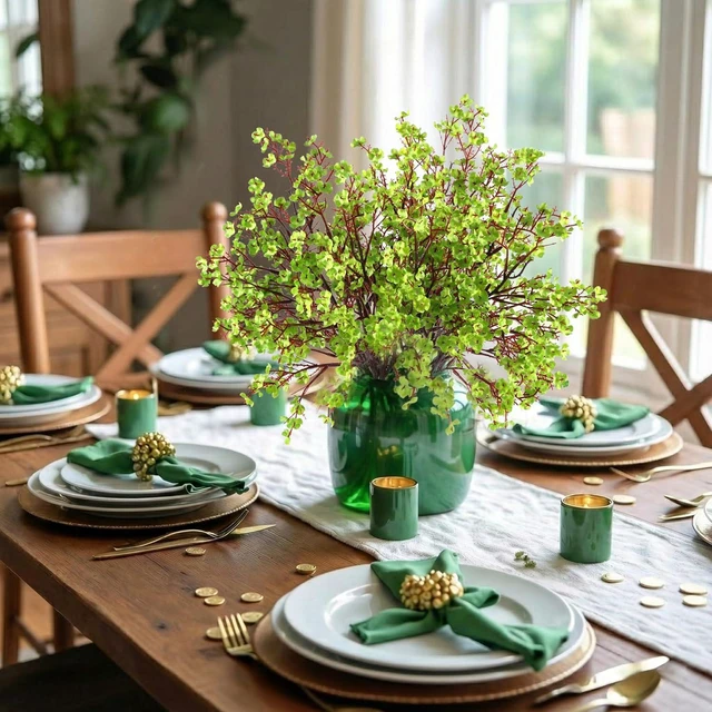 Alt view image 4 of 7 - Hananona 10 Pcs Babys Breath Green Flowers Artificial Gypsophila Flowers St. Patrick's Day Fake Silk Flowers for Home Decor Spring Floral Arrangement Table Centerpieces