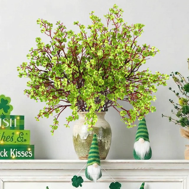 Alt view image 5 of 7 - Hananona 10 Pcs Babys Breath Green Flowers Artificial Gypsophila Flowers St. Patrick's Day Fake Silk Flowers for Home Decor Spring Floral Arrangement Table Centerpieces