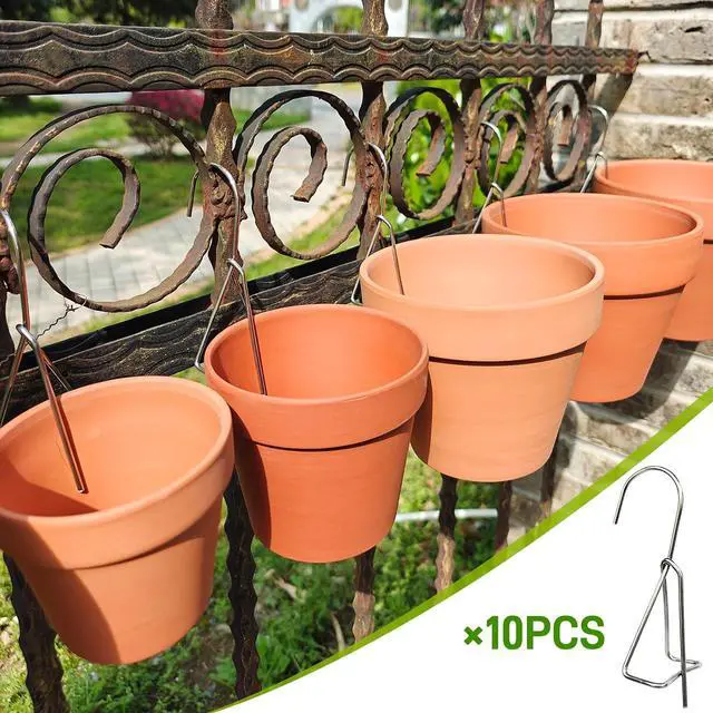 Alt view image 2 of 7 - 10 Packs Terracotta Pots Hanger Hooks,Sturdy Thick Stainless Steel Plant Hanger,Flower Pot Holders for Clay Pots,Wall and Fence Mounted Plant Hanging Holder for Terra Cotta Pot(Vertical Hang,10Pack)