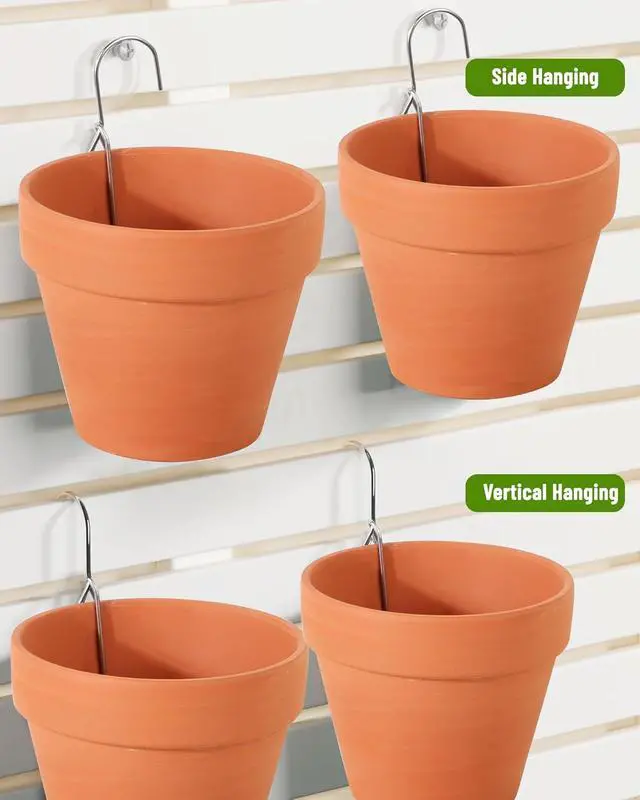 Alt view image 3 of 7 - 10 Packs Terracotta Pots Hanger Hooks,Sturdy Thick Stainless Steel Plant Hanger,Flower Pot Holders for Clay Pots,Wall and Fence Mounted Plant Hanging Holder for Terra Cotta Pot(Vertical Hang,10Pack)