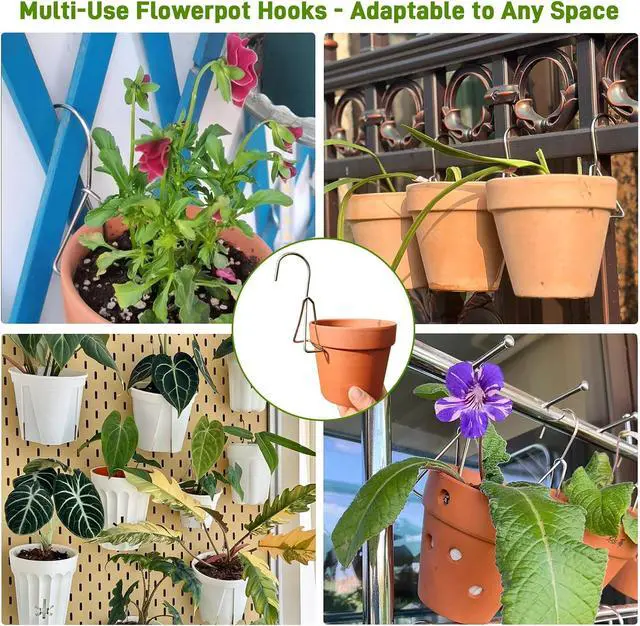 Alt view image 4 of 7 - 10 Packs Terracotta Pots Hanger Hooks,Sturdy Thick Stainless Steel Plant Hanger,Flower Pot Holders for Clay Pots,Wall and Fence Mounted Plant Hanging Holder for Terra Cotta Pot(Vertical Hang,10Pack)