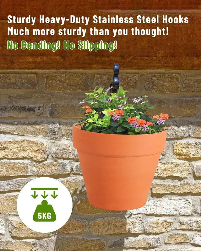 Alt view image 6 of 7 - 10 Packs Terracotta Pots Hanger Hooks,Sturdy Thick Stainless Steel Plant Hanger,Flower Pot Holders for Clay Pots,Wall and Fence Mounted Plant Hanging Holder for Terra Cotta Pot(Vertical Hang,10Pack)
