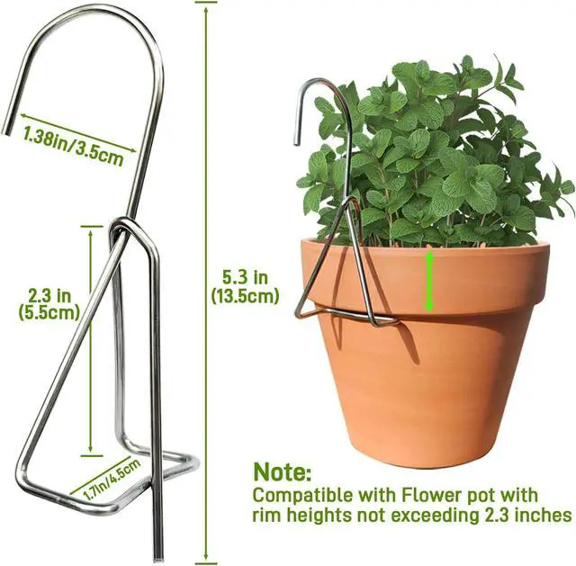 Alt view image 7 of 7 - 10 Packs Terracotta Pots Hanger Hooks,Sturdy Thick Stainless Steel Plant Hanger,Flower Pot Holders for Clay Pots,Wall and Fence Mounted Plant Hanging Holder for Terra Cotta Pot(Vertical Hang,10Pack)