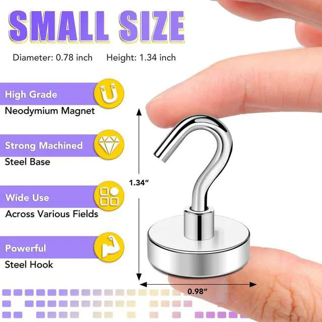 Alt view image 2 of 7 - TRYMAG Magnetic Hooks for Cruise Cabins, 85LBS, 6 Pack, Silver