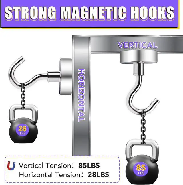 Alt view image 3 of 7 - TRYMAG Magnetic Hooks for Cruise Cabins, 85LBS, 6 Pack, Silver