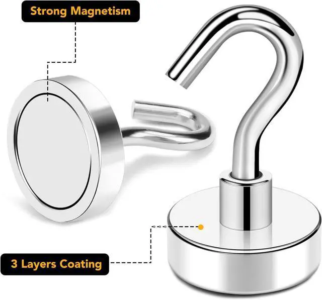Alt view image 7 of 7 - TRYMAG Magnetic Hooks for Cruise Cabins, 85LBS, 6 Pack, Silver