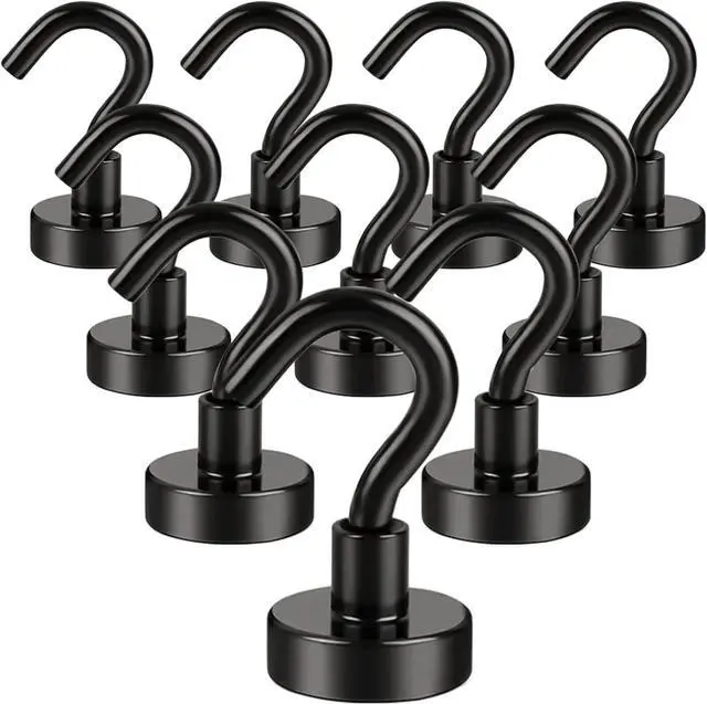 Main image of DIYMAG Magnetic Hooks, 30Lbs Facilitate Hook Neodymium Magnet Hooks with Nickel Coating for CruiseKitchen, Home, Workplace, Office and Garage etc, 10 Packs (Black)