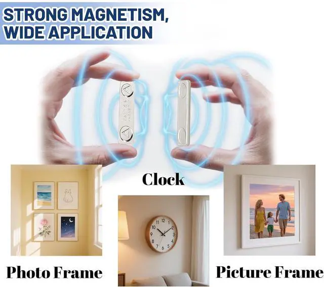 Alt view image 3 of 7 - 12-Pairs Magnetic Poster Hanger Strips Heavy Duty Removable Adhesive, Damage-Free Wall Hooks for Frames, Pictures, Home Decor No Nails, No Residue
