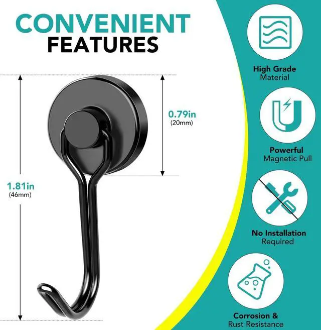 Alt view image 2 of 6 - DIYMAG Magnetic Hooks,40LBS Heavy Duty 4 Pack 2026 Cruise Ship Essentials