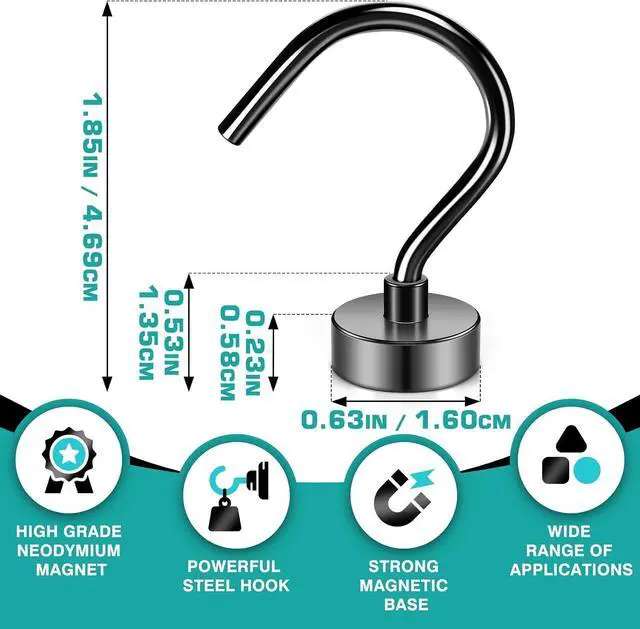 Alt view image 2 of 7 - Grtard 10 Pack Black Magnetic Hooks, 25lbs Heavy Duty Magnet Hooks