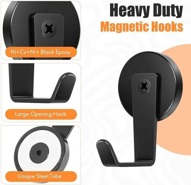 Alt view image 5 of 7 - Neosmuk Magnetic Hooks Steel Tube Design for Cruise,1.26", Black, 2 Pack