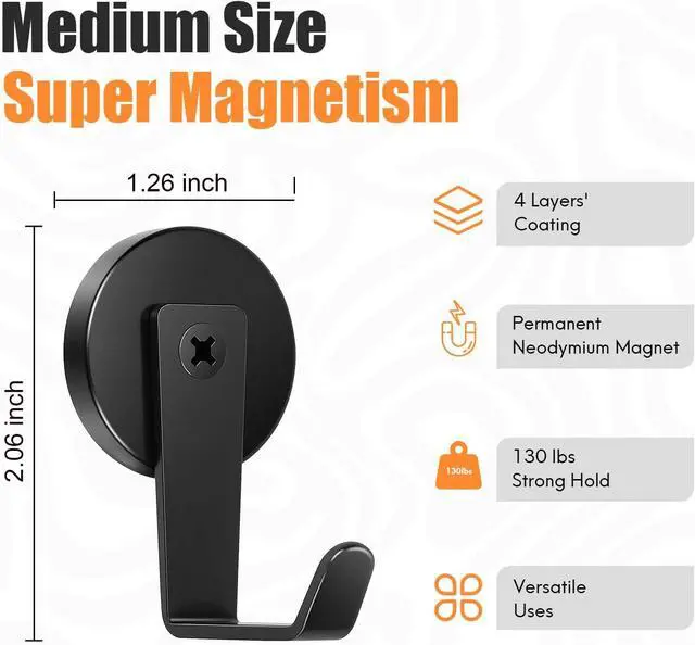 Alt view image 6 of 7 - Neosmuk Magnetic Hooks Steel Tube Design for Cruise,1.26", Black, 2 Pack