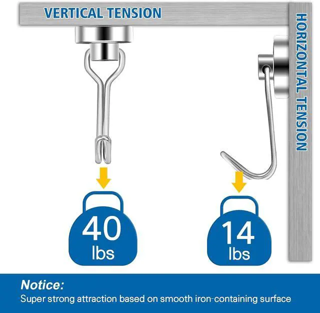 Alt view image 3 of 7 - E BAVITE Swivel Swing Magnetic Hooks 40LBS Silver Refrigerator Magnet Hook