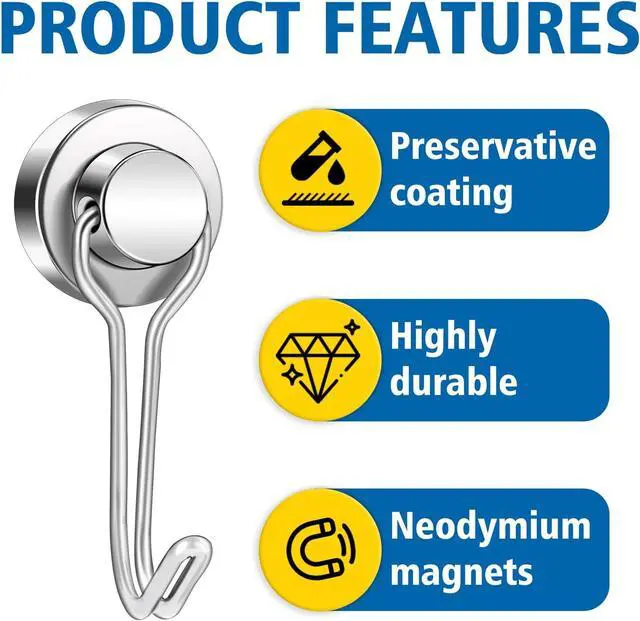 Alt view image 4 of 7 - E BAVITE Swivel Swing Magnetic Hooks 40LBS Silver Refrigerator Magnet Hook