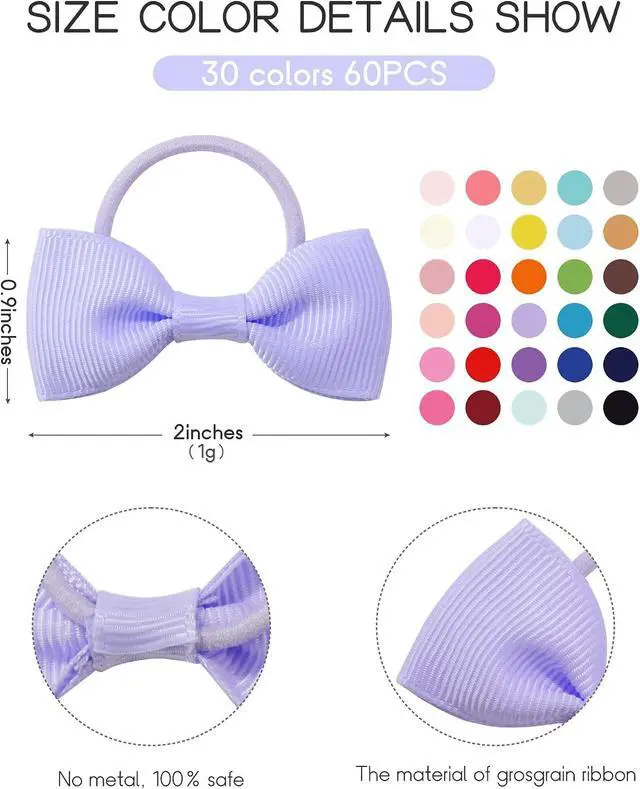 Alt view image 2 of 7 - Jollybows 60PCS Baby Girls Hair Bows Ties 2 Inch Ponytail Holders Hair Ties