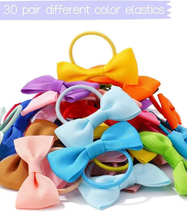 Alt view image 5 of 7 - Jollybows 60PCS Baby Girls Hair Bows Ties 2 Inch Ponytail Holders Hair Ties