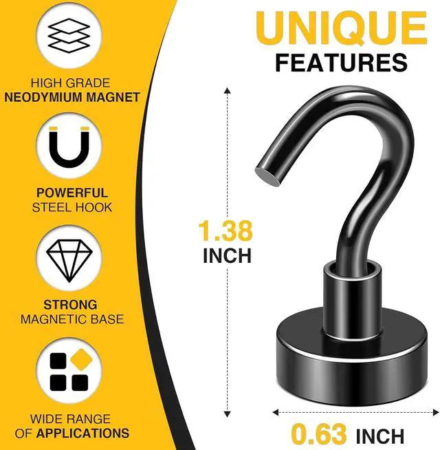 Alt view image 4 of 7 - DIYMAG Magnetic Hooks 6pcs 30lbs+ Cruise Essentials 2026 Magnet Hook Black