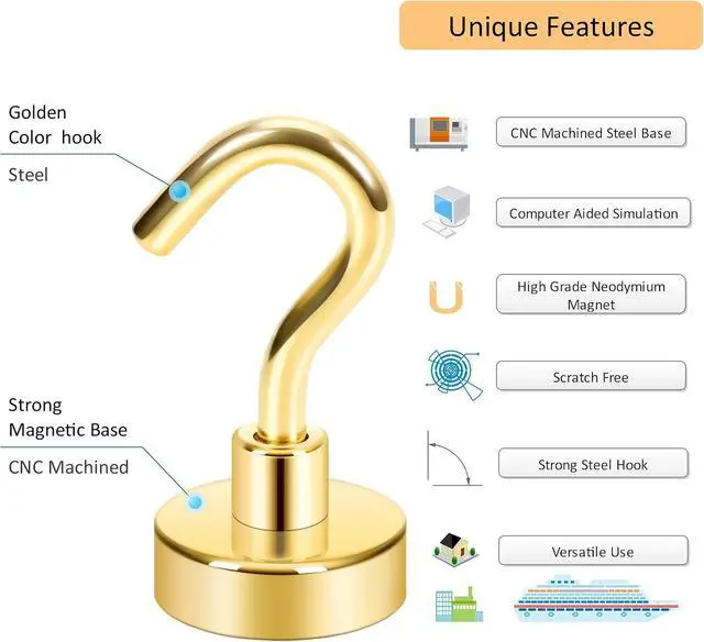 Alt view image 6 of 6 - Neosmuk Magnetic Hooks for Cruise Cabins,30lb Heavy Duty,Gold,4 Pack