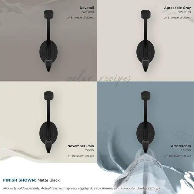 Alt view image 7 of 7 - Amerock Adare Double Prong Matte Black Wall-Mounted Hook