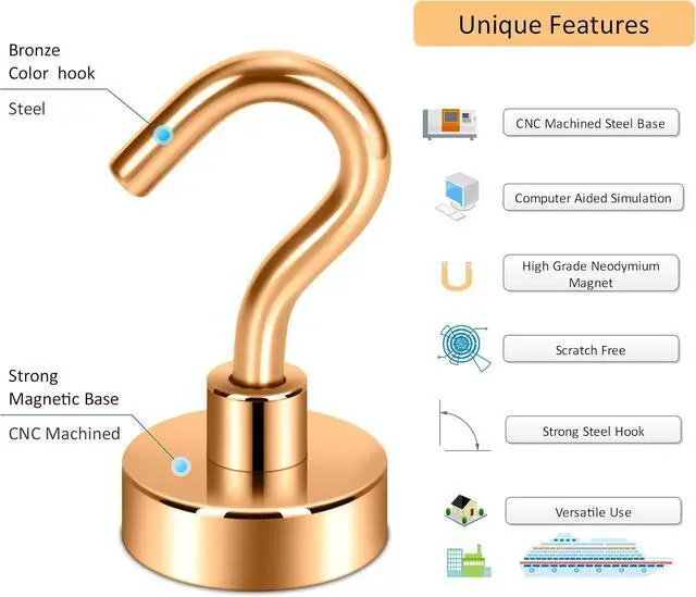Alt view image 6 of 7 - Neosmuk Magnetic Hooks for Cruise Cabins,30lb Heavy Duty,Bronze,4 Pack