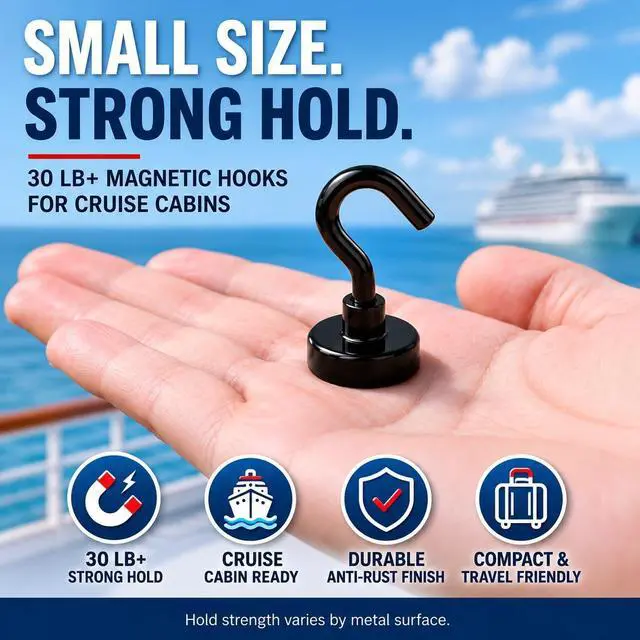 Alt view image 3 of 6 - Neosmuk Magnetic Hooks for Cruise Cabins,30lb Heavy Duty,Black,4 Pack
