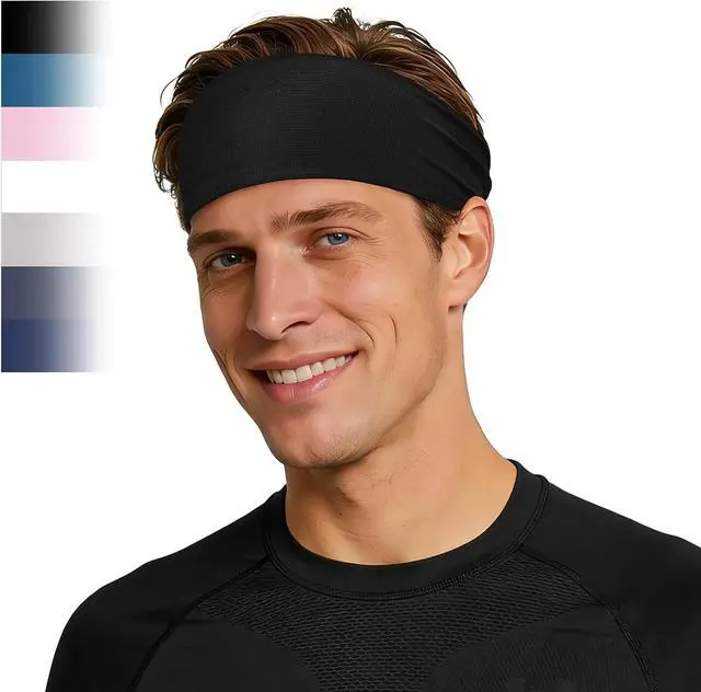 Main image of ROCKTAKIN Premium Sports Headbands for Men Wide Non-Slip Moisture Wicking Sweatband for Running Cycling Yoga Baseball Athletic Headband