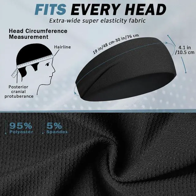 Alt view image 3 of 7 - ROCKTAKIN Premium Sports Headbands for Men Wide Non-Slip Moisture Wicking Sweatband for Running Cycling Yoga Baseball Athletic Headband