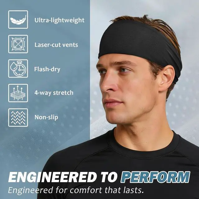 Alt view image 2 of 7 - ROCKTAKIN Premium Sports Headbands for Men Wide Non-Slip Moisture Wicking Sweatband for Running Cycling Yoga Baseball Athletic Headband