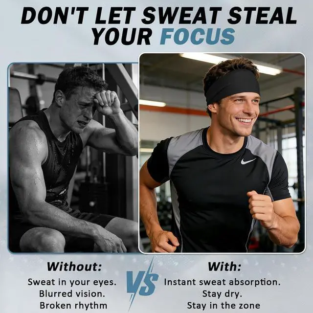 Alt view image 4 of 7 - ROCKTAKIN Premium Sports Headbands for Men Wide Non-Slip Moisture Wicking Sweatband for Running Cycling Yoga Baseball Athletic Headband