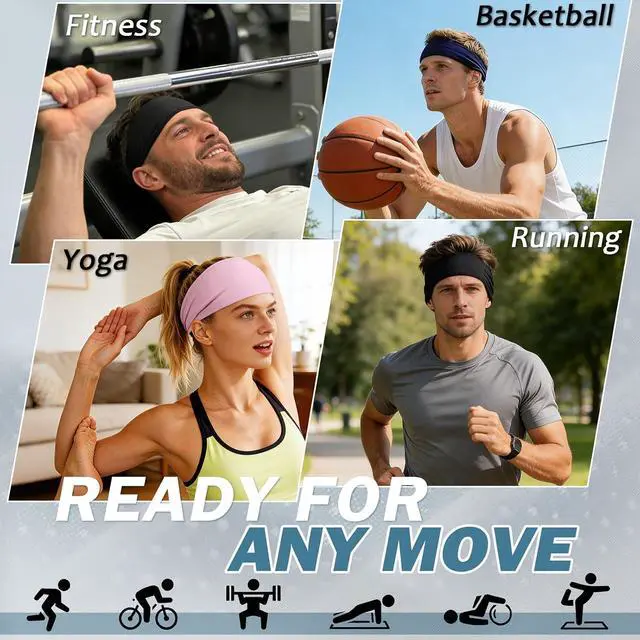 Alt view image 5 of 7 - ROCKTAKIN Premium Sports Headbands for Men Wide Non-Slip Moisture Wicking Sweatband for Running Cycling Yoga Baseball Athletic Headband