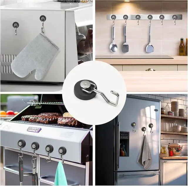 Alt view image 3 of 5 - Magnetic Hooks for Outdoor Grill,Essential for Cruise Ship Cabins & Refrigerator,2 Pack Strong Rubber Coated Fridge Hooks, Scratchproof & Waterproof, Holds Keys, Towels, Crafts (Silver)
